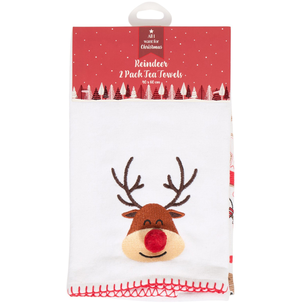 Pack of 2 Reindeer or Gingerbread Tea Towels Image 3