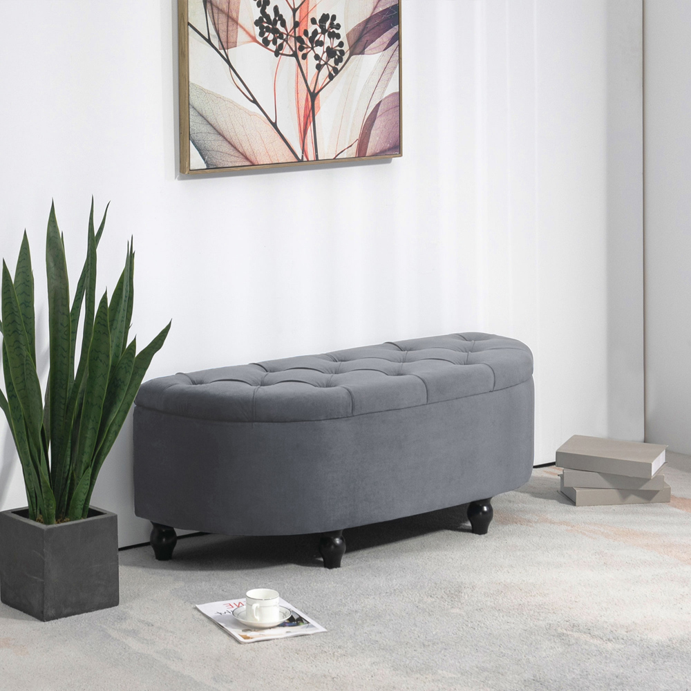 HOMCOM Dark Grey Tufted Semi Circle Bed End Ottoman Bench Image 4