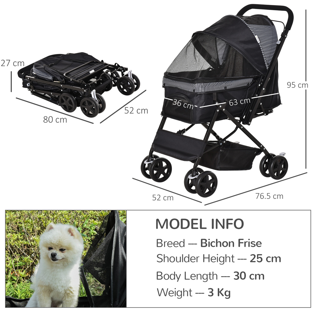 PawHut Black Foldable Pet Stroller with Reversible Handle Image 7