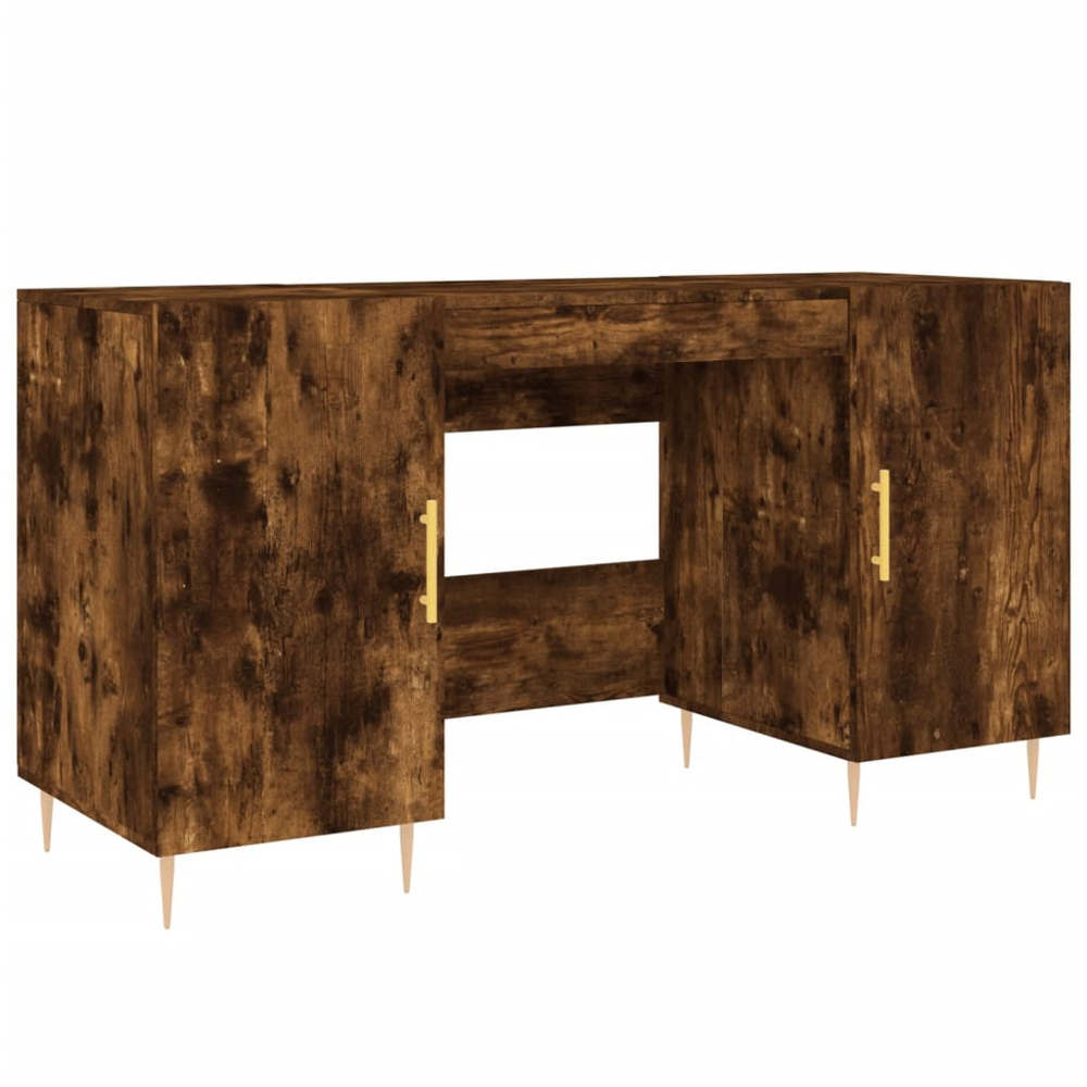 vidaXL 2 Door Computer Desk Smoked Oak and Gold Image 2