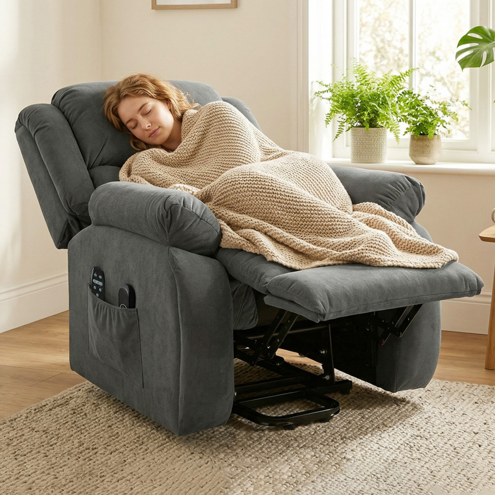 Portland Grey Velvet Power Lift Recliner Massage Chair with Remote and USB Port Image 1