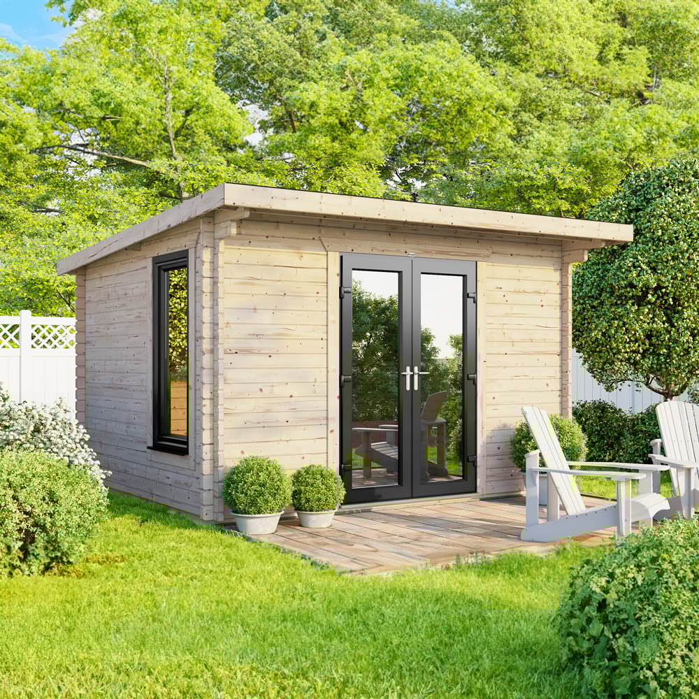 Power Sheds 12 x 8ft Centre Double Door Pent Log Cabin Image 2