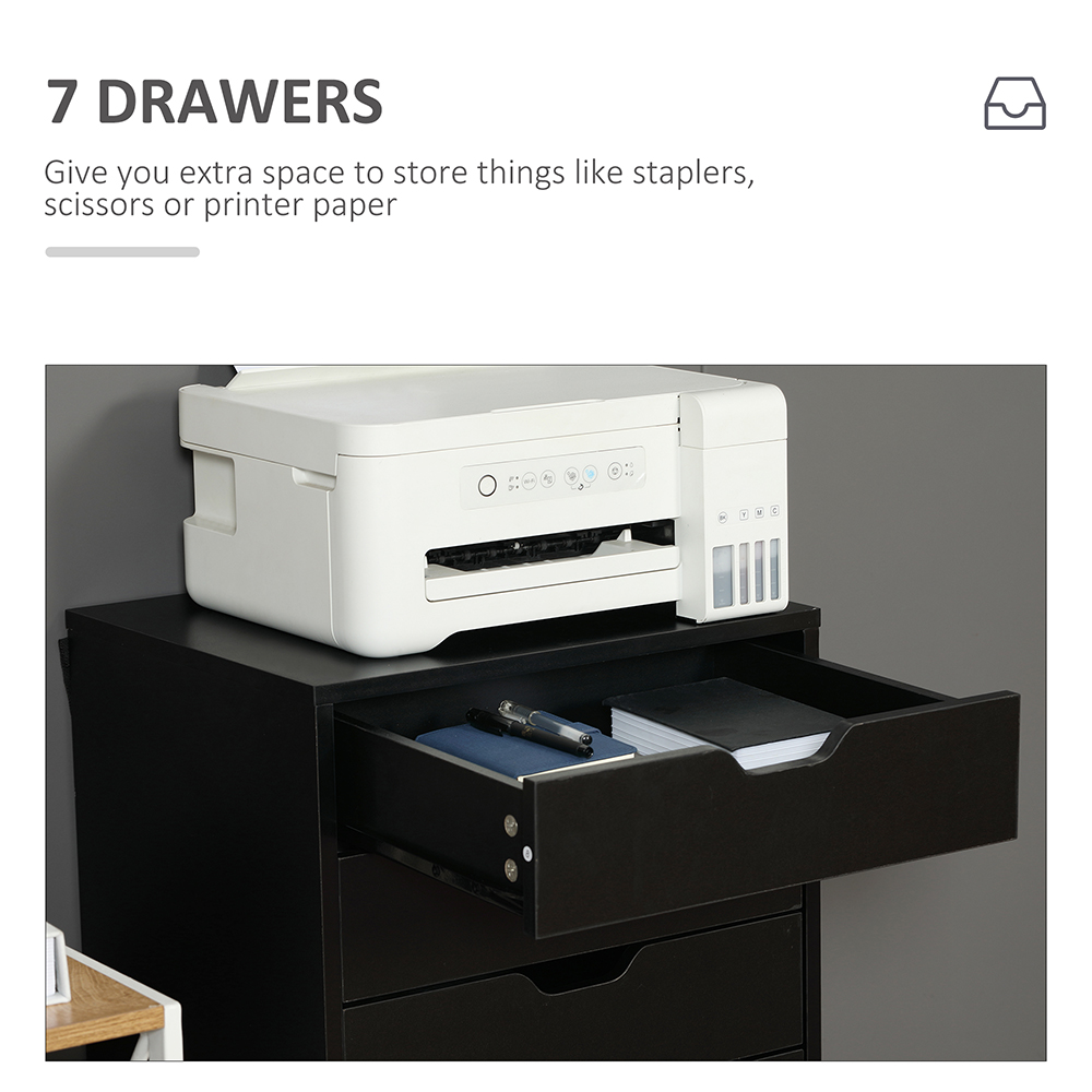 Portland Black 7 Drawer Mobile Filing Cabinet Image 6
