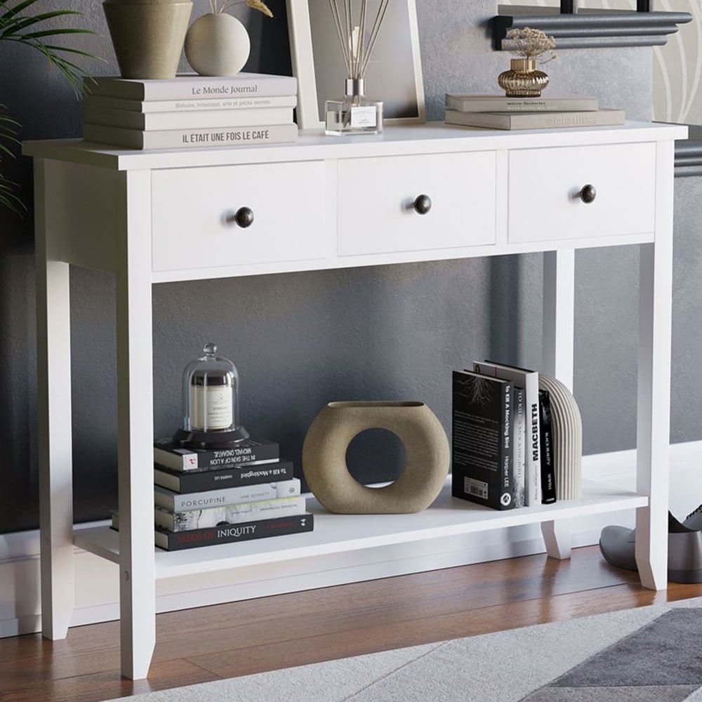 Vida Designs Windsor 3 Drawer White Console Table Image 1