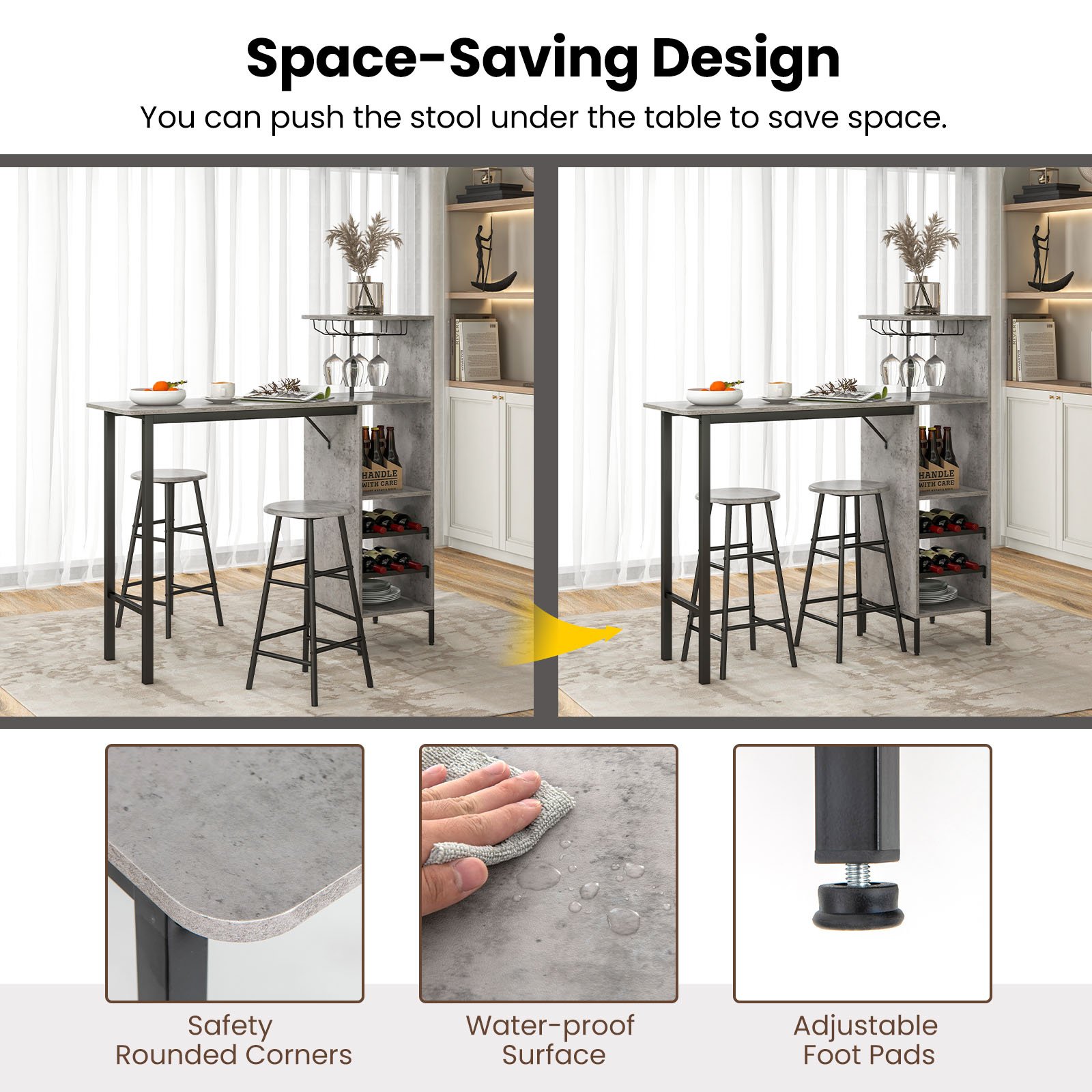 Costway 2 Seater Counter Height Dining Set Grey Image 8