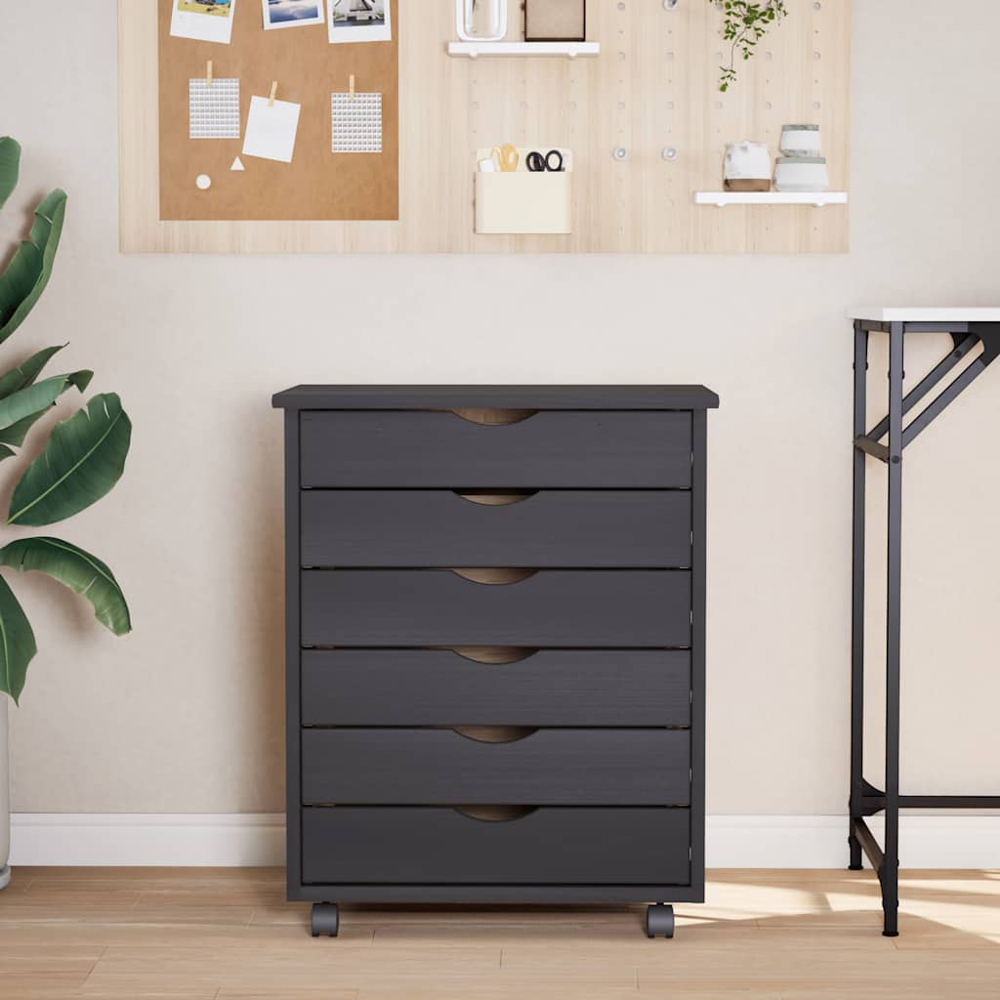 vidaXL Moss 6 Drawer Grey Solid Wood Pine Rolling Cabinet Image 6