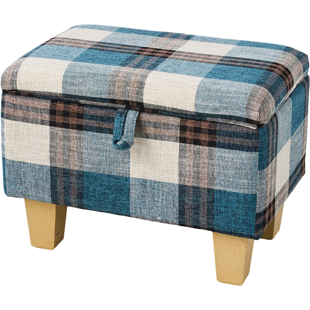 Living and Home Blue Tartan Linen Storage Ottoman Image 2