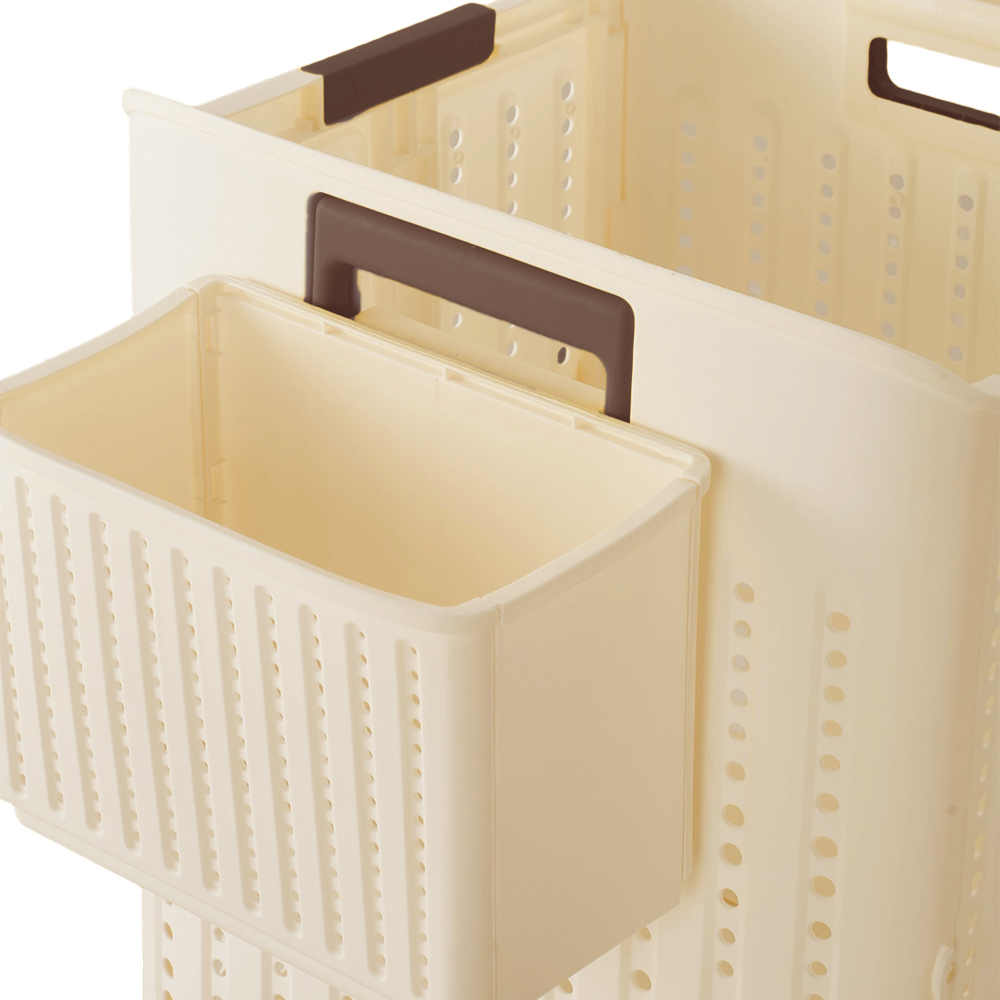 Living and Home Large Cream White Foldable Laundry Basket with Hanging Basket and Castors Image 6