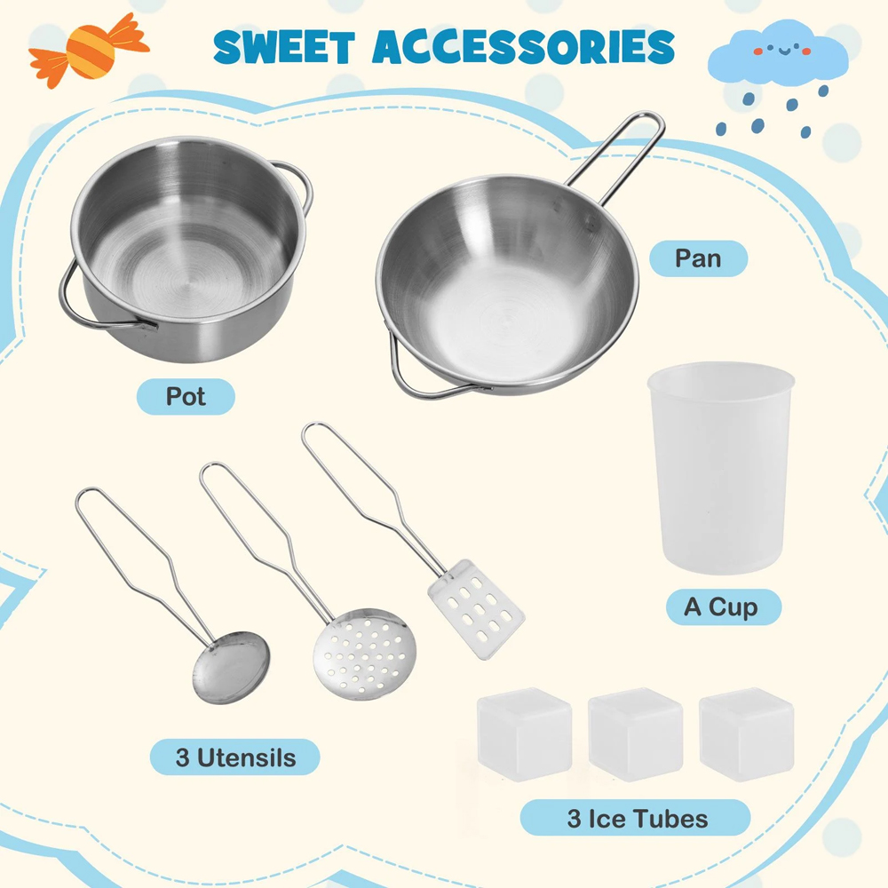 Costway Kids Brown Wooden Kitchen Play Set with Real Sounds and Lights Image 7