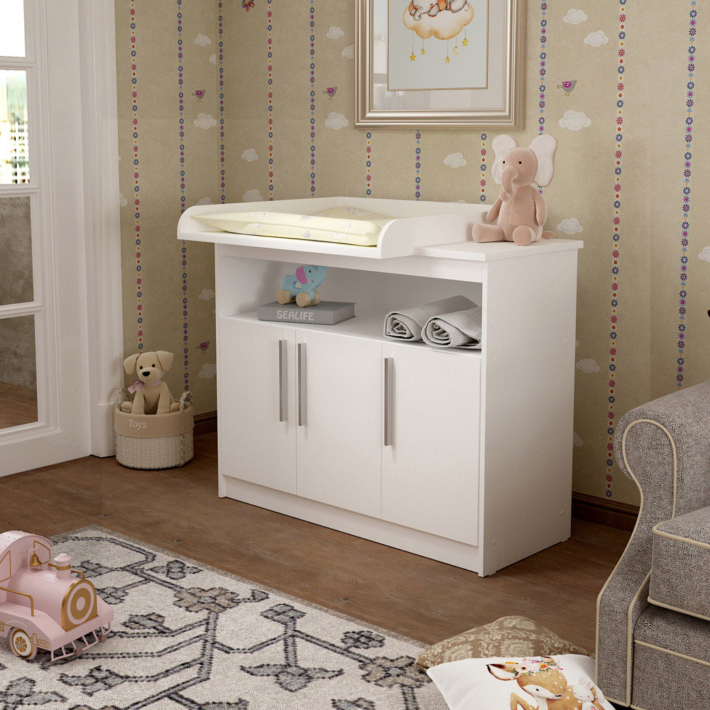 Shefa 1100 3 Door Single Shelf White Kids Changing Unit Image 5