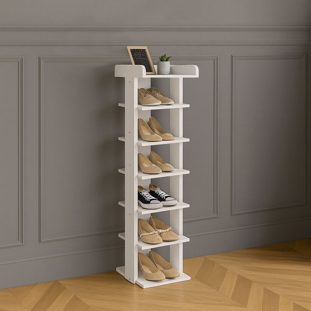 Neo 7 Shelf White Bamboo Shoe Rack Image 3
