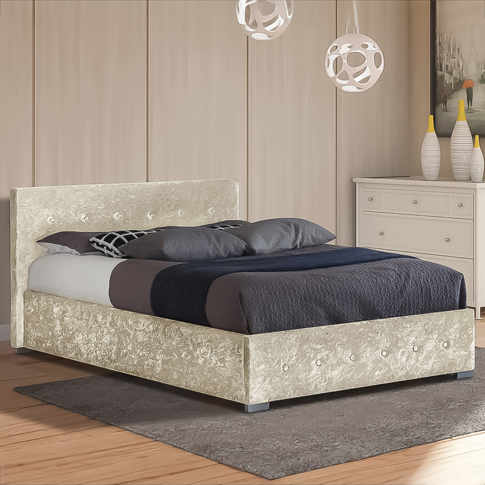 Brooklyn Single Cream Crushed Velvet Gaslift Ottoman Storage Bed Image 1
