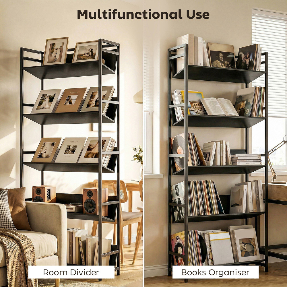 Portland 5 Shelf Black Anti Slip Bookcase Image 7