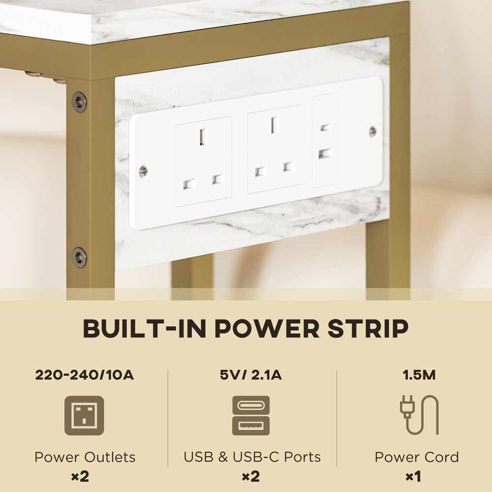 HOMCOM Faux Marble C-Shape Side Table with Charging Station and Storage Bag Image 8