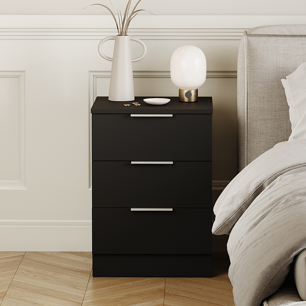 VIDA DESIGNS Terga 3 Drawer Black Bedside Cabinet Image 3