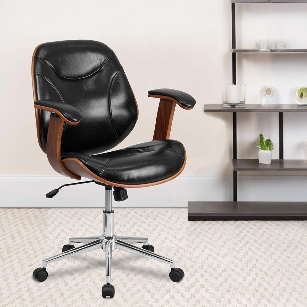 FWStyle Black and Walnut Faux Leather Office Chair Image 3