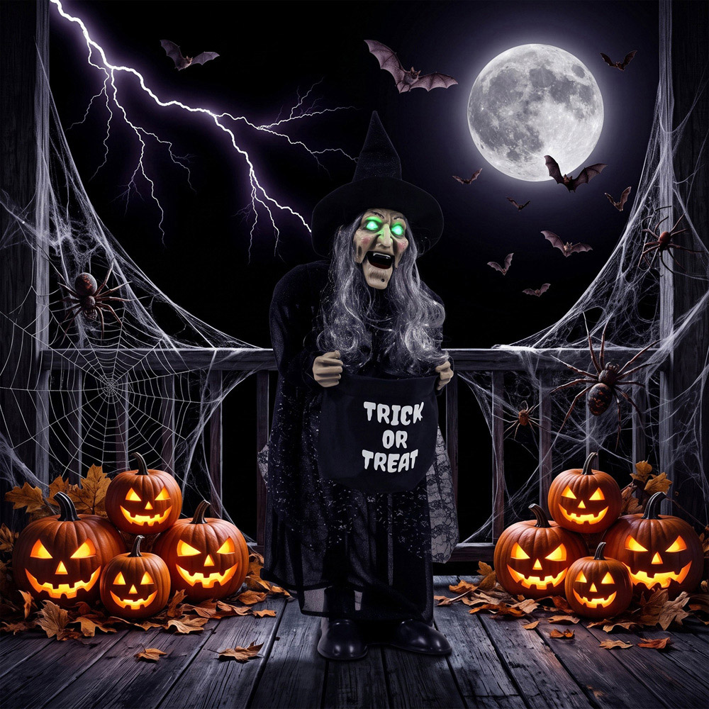 HOMCOM Light Up Animated Witch with Trick or Treat Bag Halloween Decoration 3ft Image 2