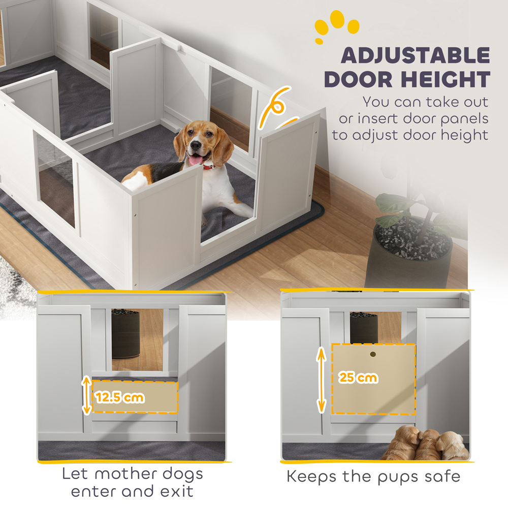 PawHut Medium Two Room Dog Whelping Box with Whelping Pad Image 5