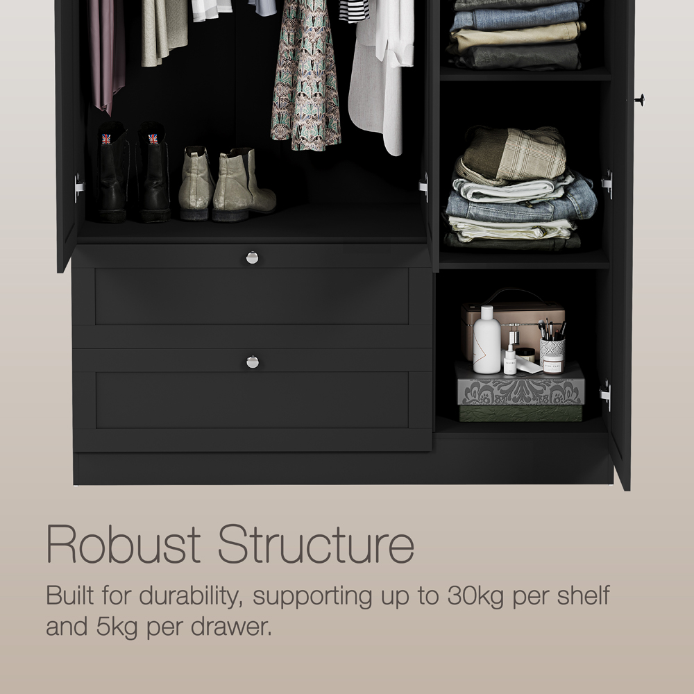 VIDA DESIGNS Altino 3 Door 2 Drawer Black Shaker-Style Mirrored Wardrobe Image 5