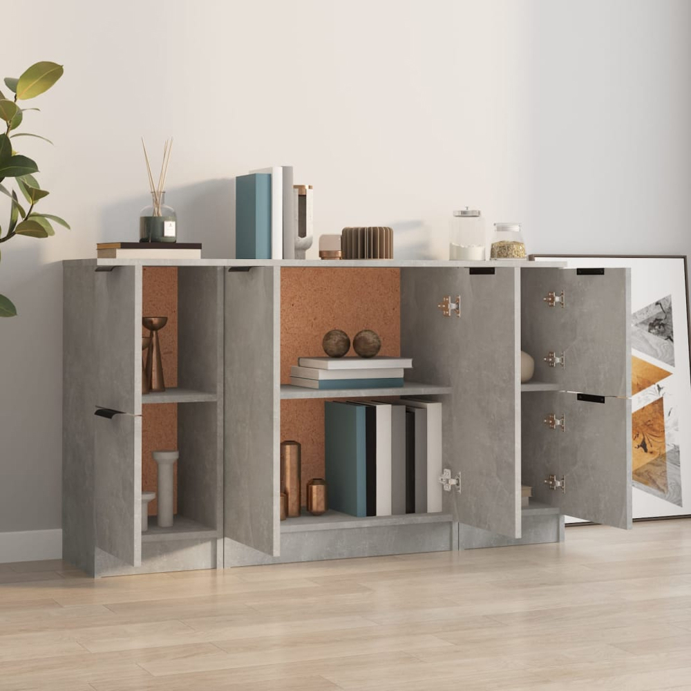 vidaXL Concrete Grey Wooden Sideboard 3 Piece Image 9