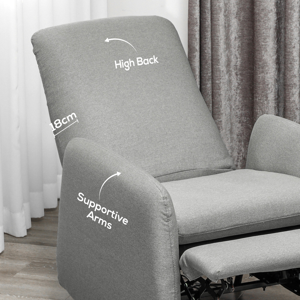 HOMCOM Grey Push Back Recliner Armchair with Adjustable Leg Rest Image 7