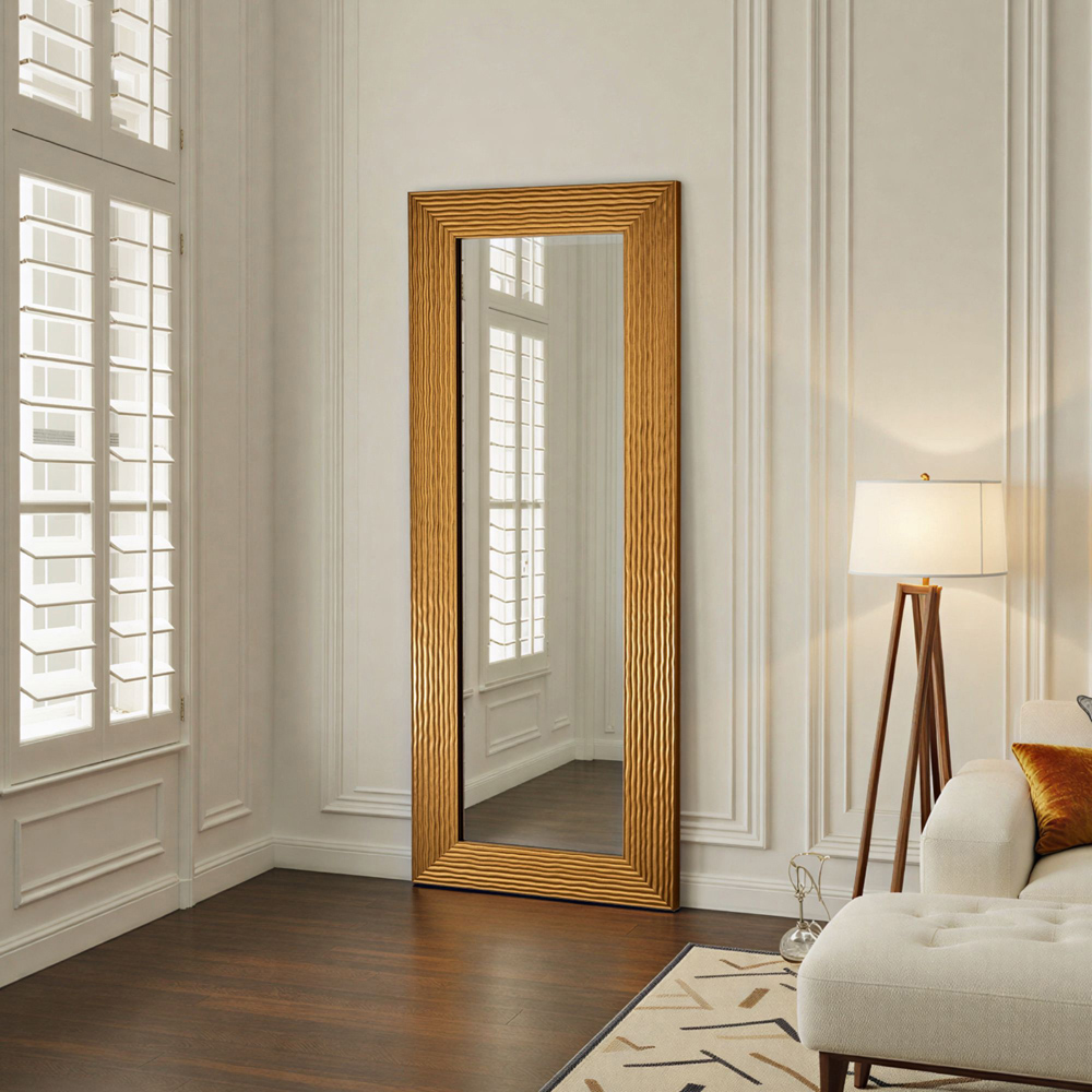 Yearn Gold Wave Framed Bevelled Tall Wall Mirror 138 x 62cm Image 2