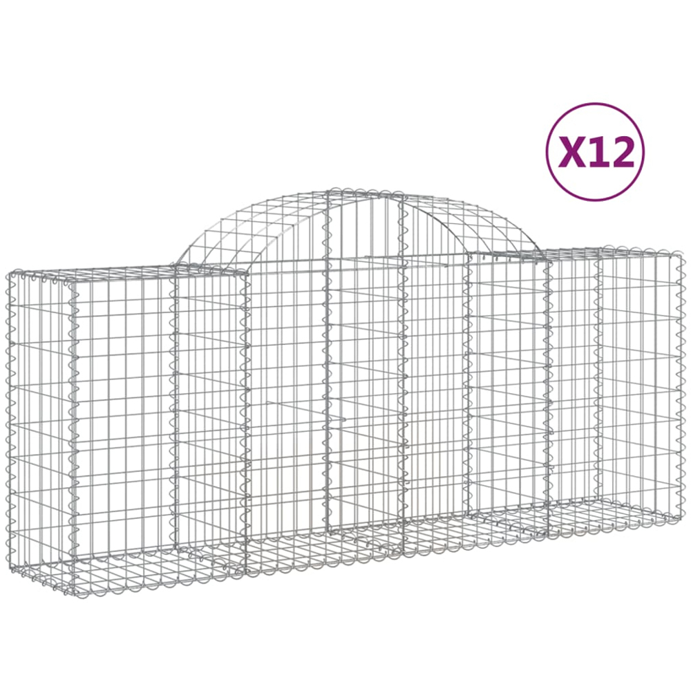 vidaXL Silver Galvanised Iron Arched Gabion Basket 200 x 50 x 80/100cm 12 Pack Image 4
