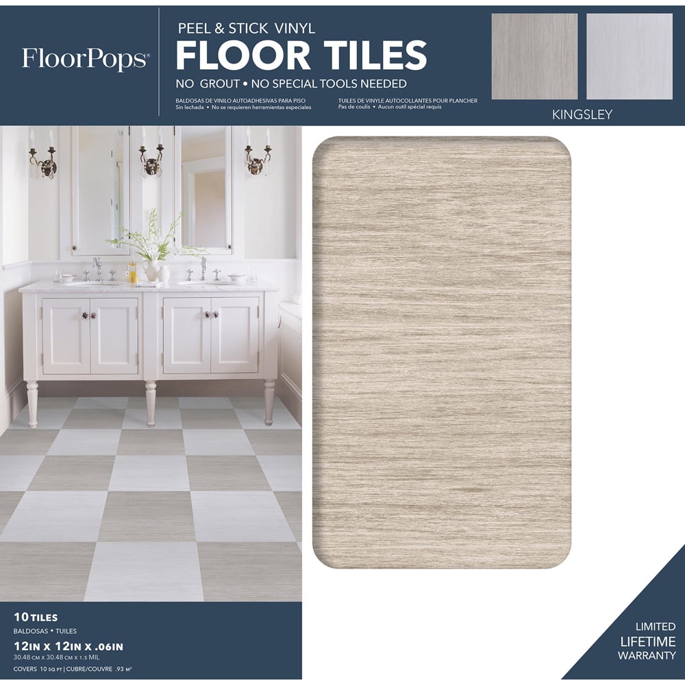 Floorpops Kingsley Brown Natural Peel and Stick Floor Tile 30.48 x 30.48cm 10 Pack Image 8
