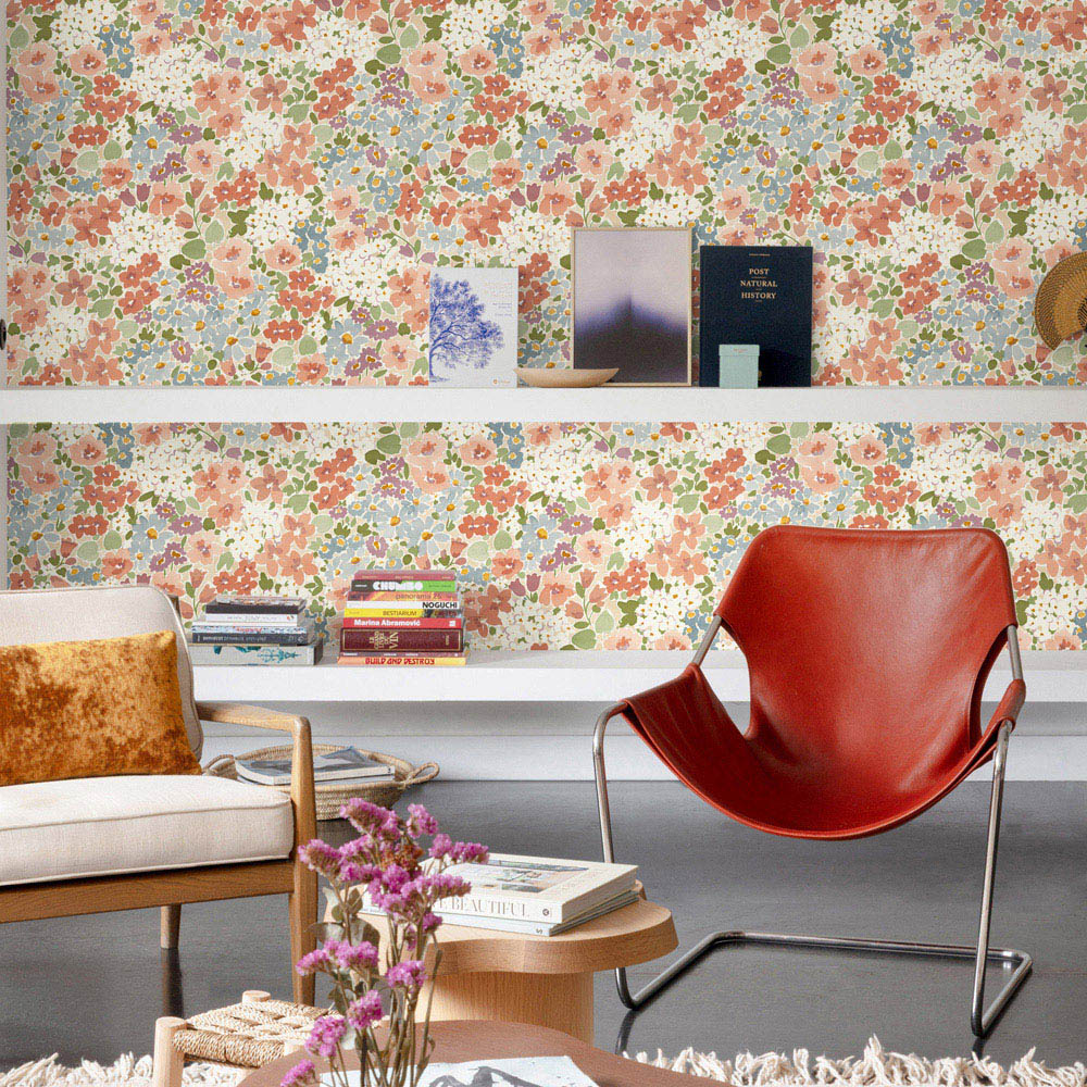 Grandeco Ditsy Flowers Russet and Pink Wallpaper Image 4