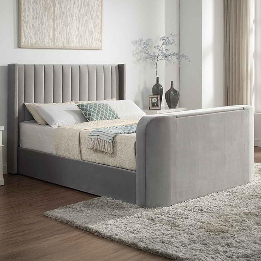 Home Treats Double Velvet Winged Panel Ottoman TV Bed Image 1