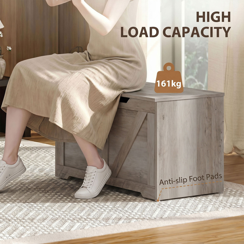 HOMCOM 127L Grey Storage Trunk with Safety Hinges Image 8