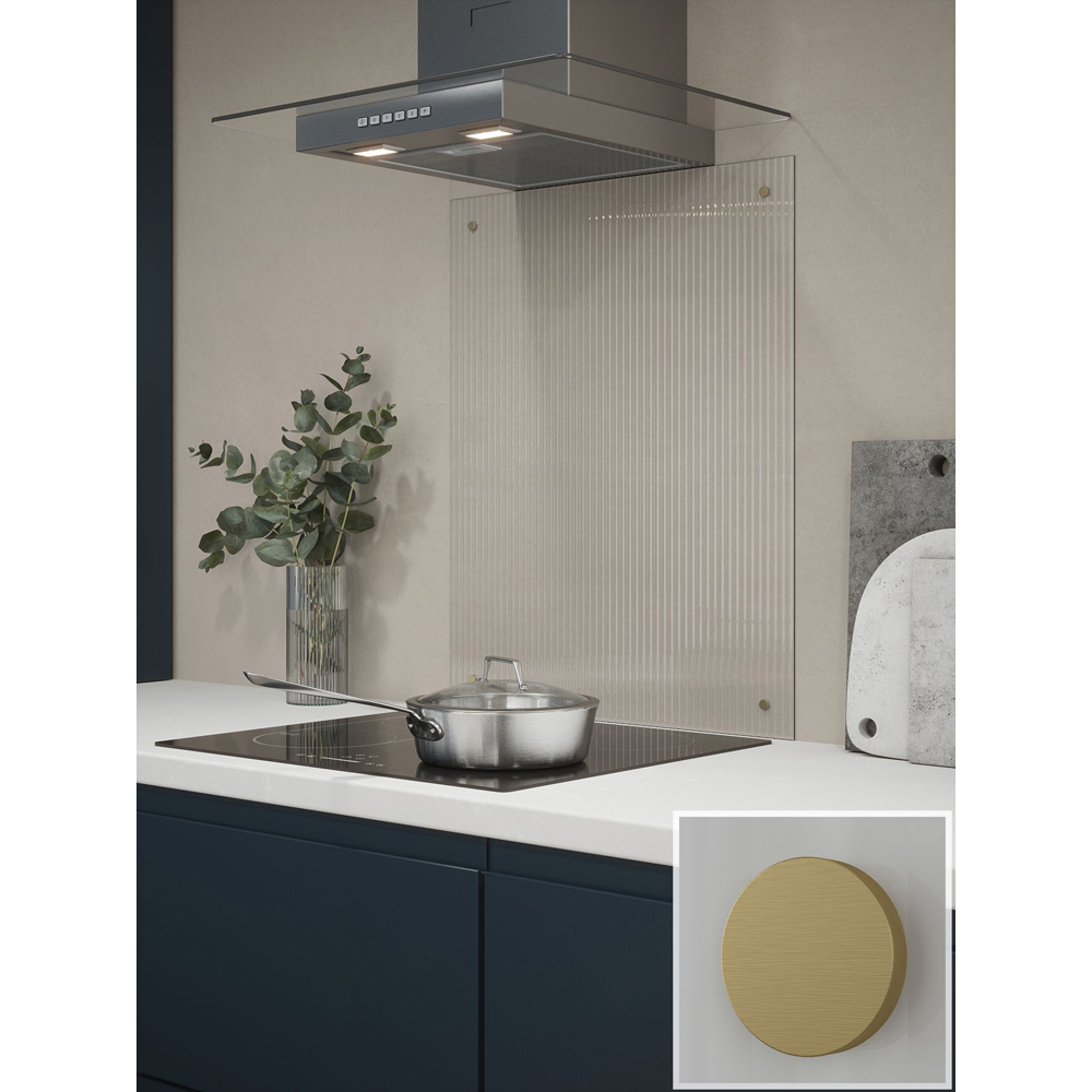 Fluted Clear Glass Kitchen Splashback with Brushed Brass Caps 600 x 750 x 4mm Image 6