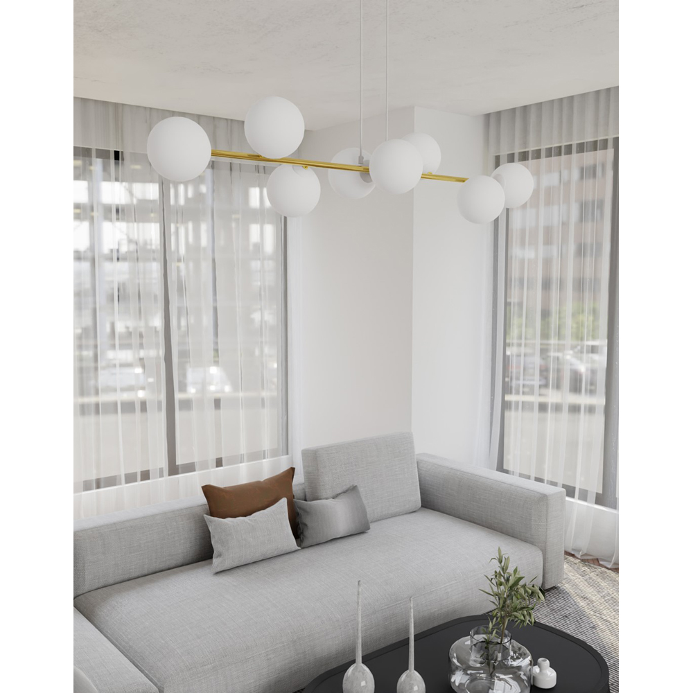 Emibig Gravity 8 Light White Shade White and Gold E14 Ceiling Pendant Light Image 5