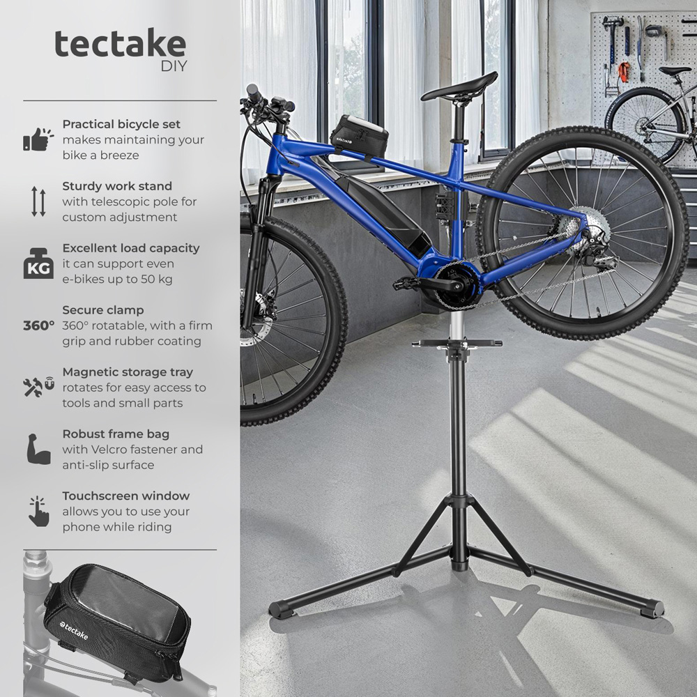 tectake Lightweight and Durable Bicycle Repair Stand and Frame Bag Set Type 2 Image 6