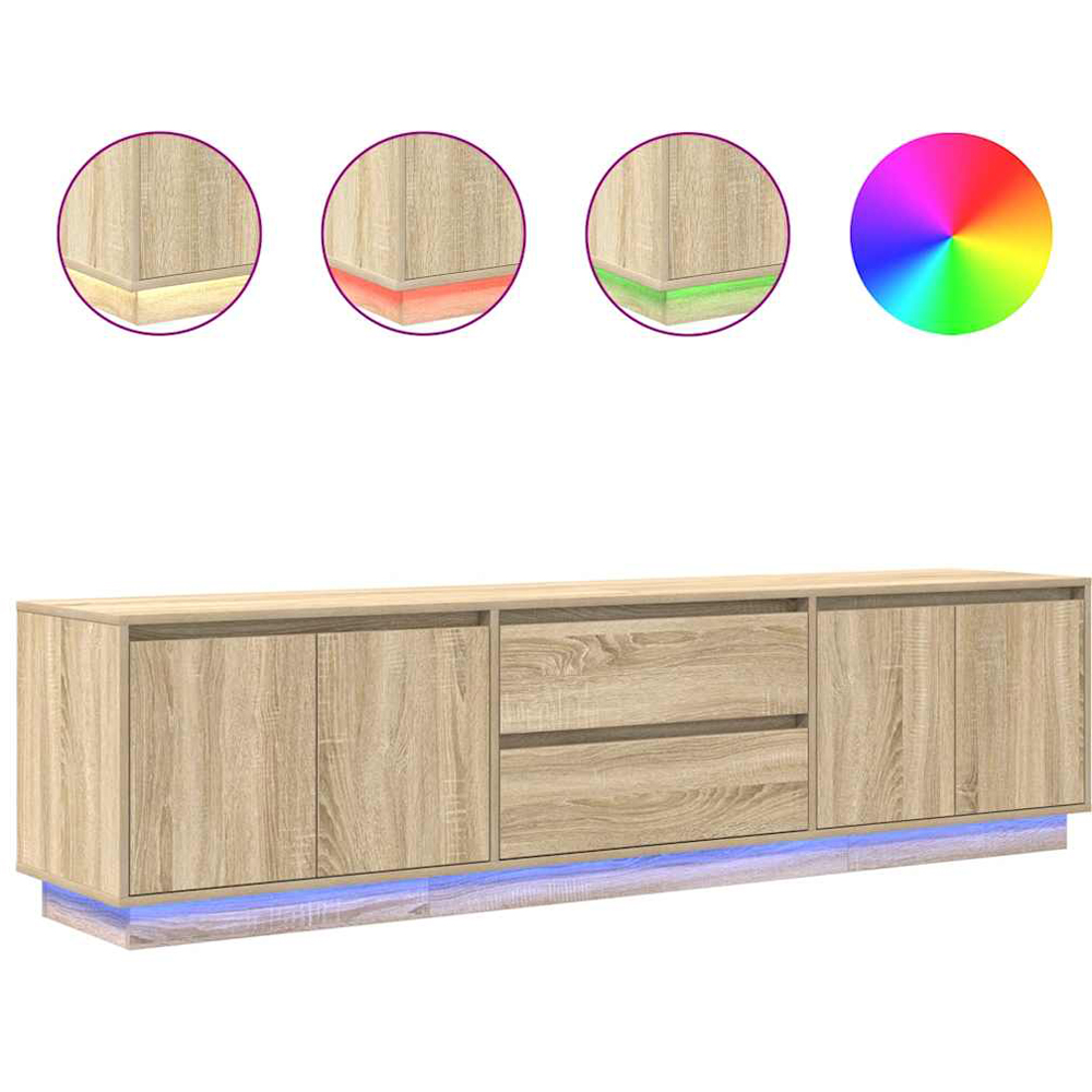 vidaXL 4 Door 2 Drawer Sonoma Oak TV Wooden Cabinet with LED Image 7
