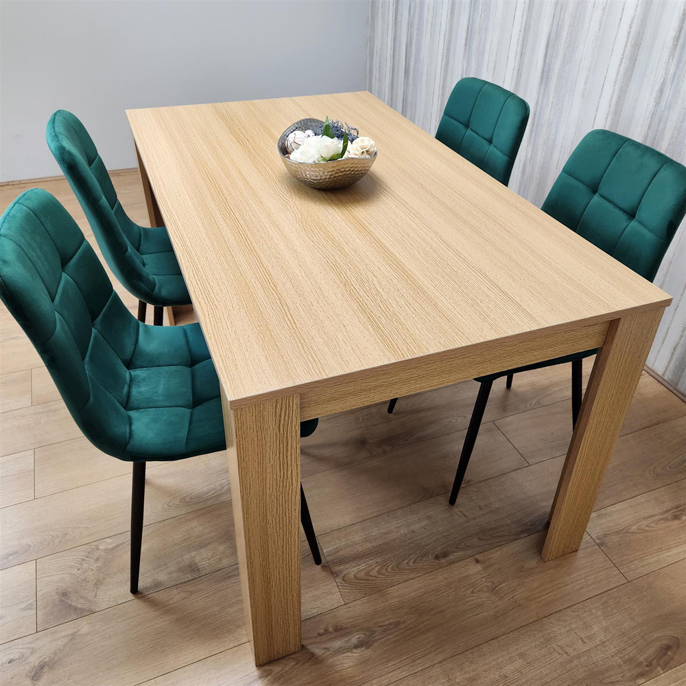 Portland 4 Seater Square Velvet Dining Set Oak Effect and Green Image 5