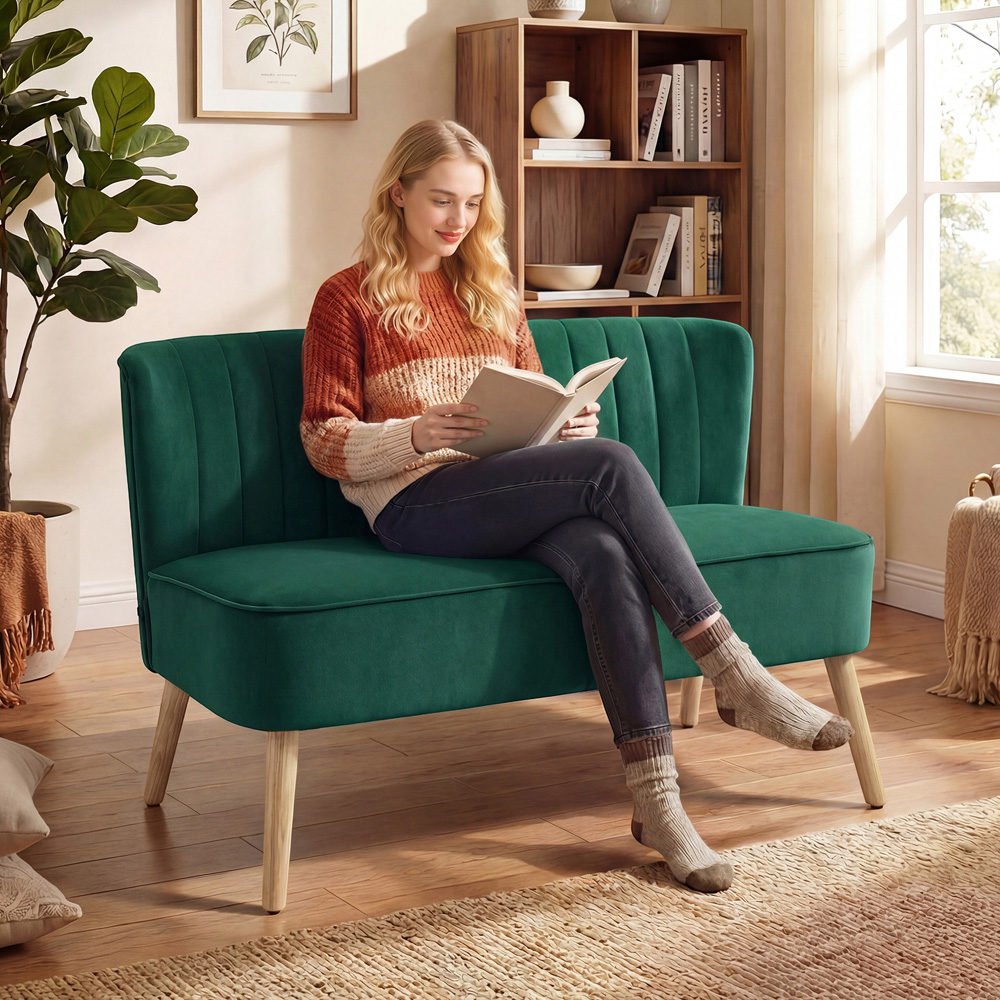 Portland 2 Seater Dark Green Padded Loveseat Sofa Image 3