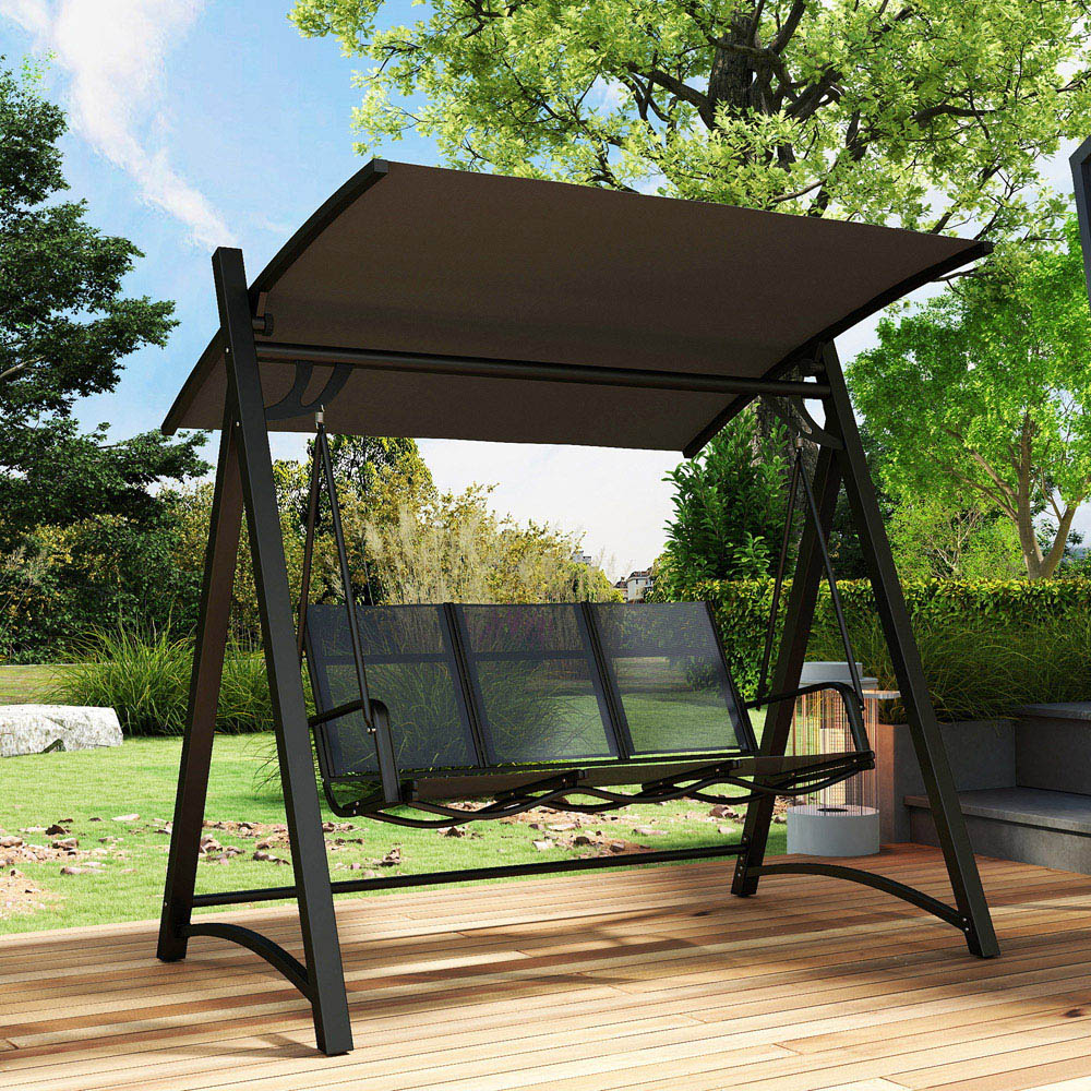 Outsunny 3 Seater Grey Garden Swing Chair with Adjustable Canopy Image 7