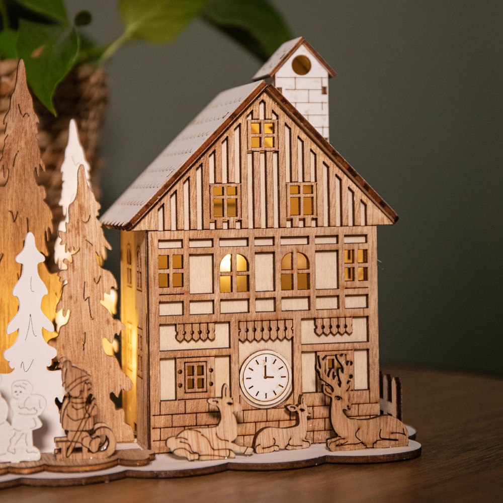 Samuel Alexander Light Up Wooden House Scene with Christmas Trees Decoration 16cm Image 3