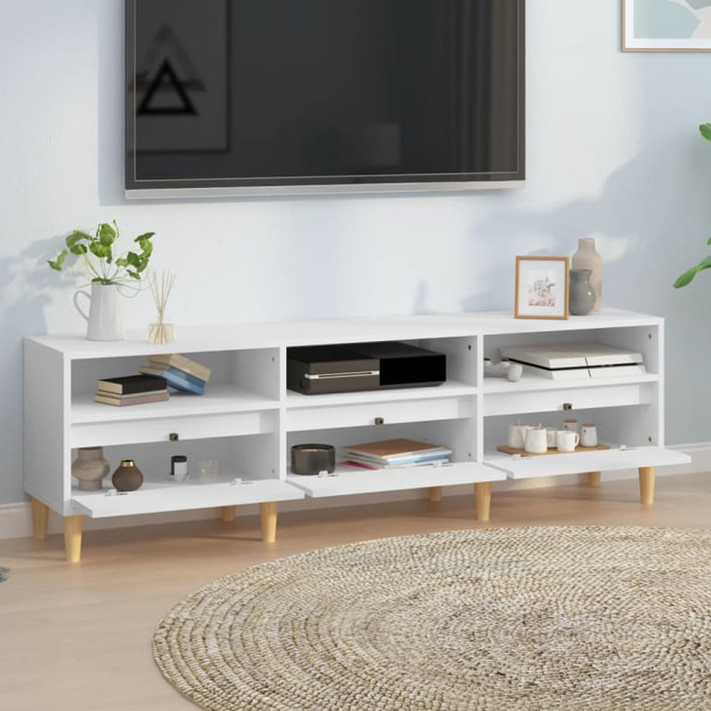 vidaXL 3 Door 3 Shelf White TV Cabinet Image 1