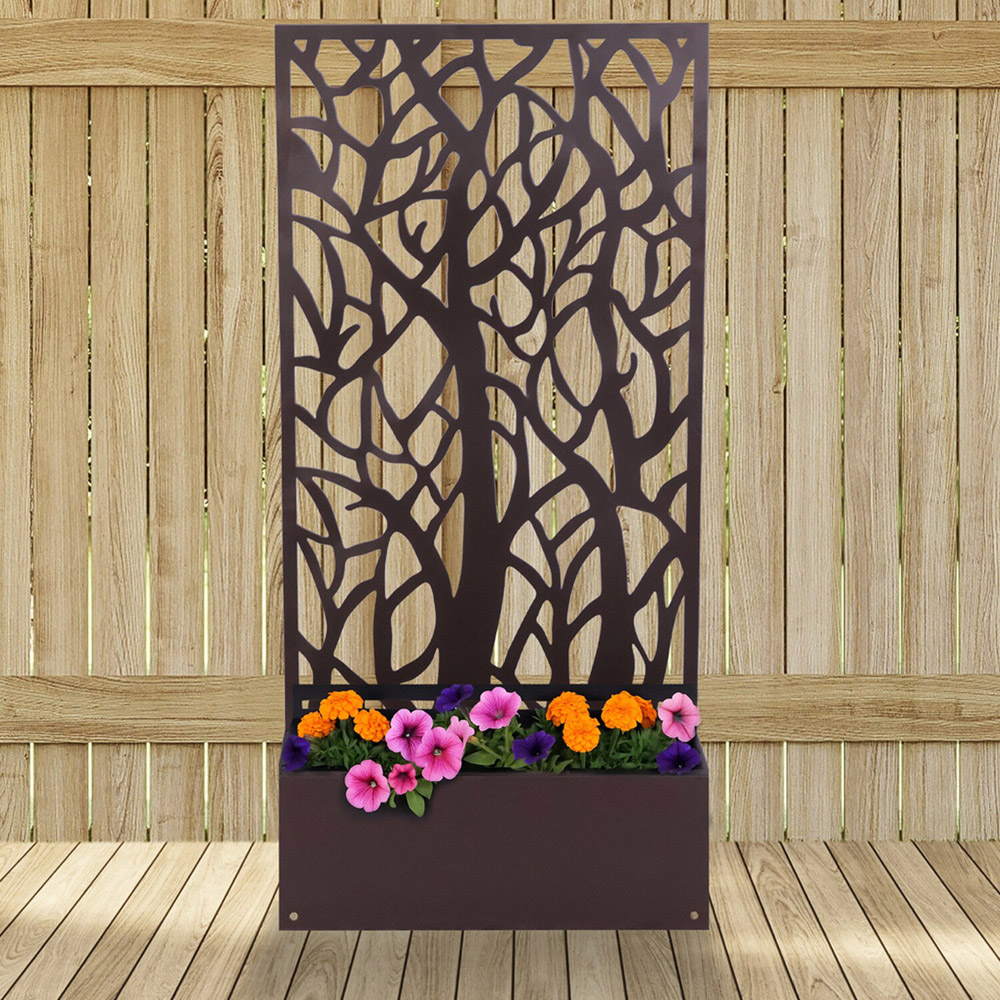 Ornate Rust Tree Planter with Trellis Brown Image 2
