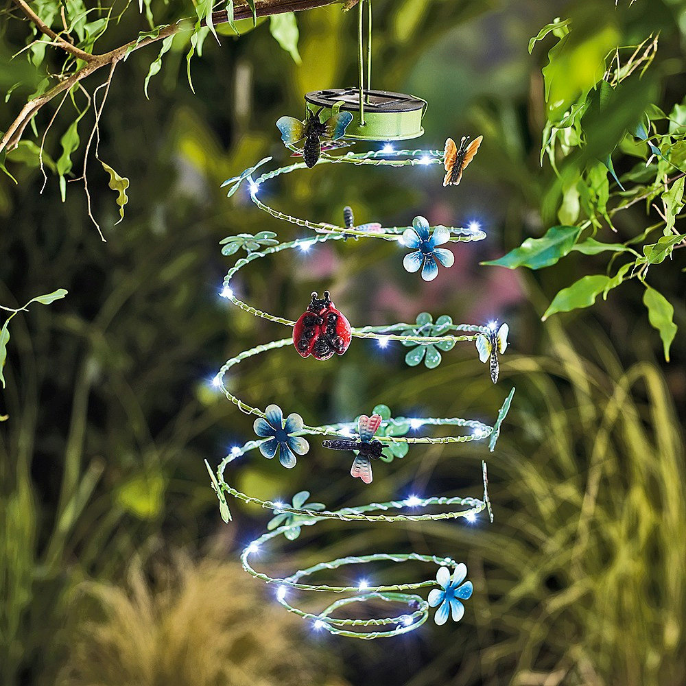 Avilo Spiral Hanging Lantern Solar Garden Light with Butterfly Image 2