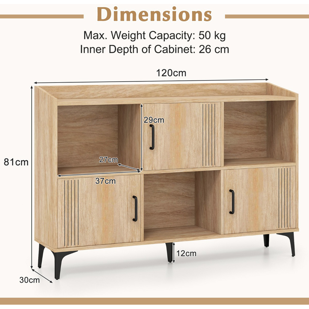 Costway 3 Door 3 Shelf Oak Storage Cabinet Image 9
