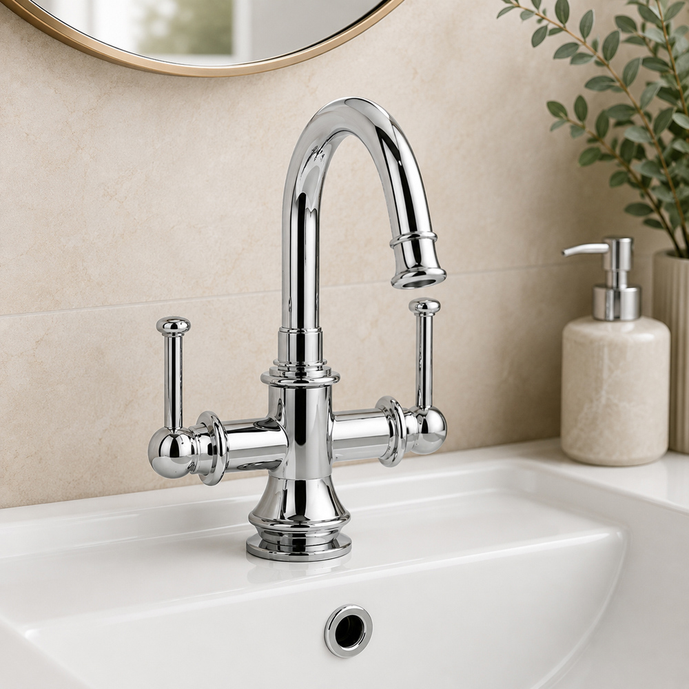 Go Bathrooms Spoutford Traditional Chrome Mono Basin Mixer Tap with Waste Image 2