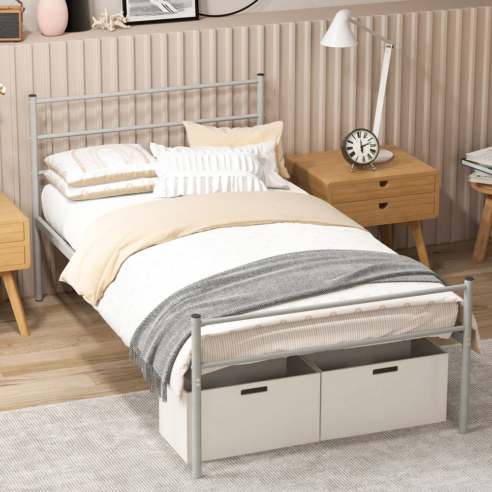 Costway Single Silver Metal Bed Frame Image 4