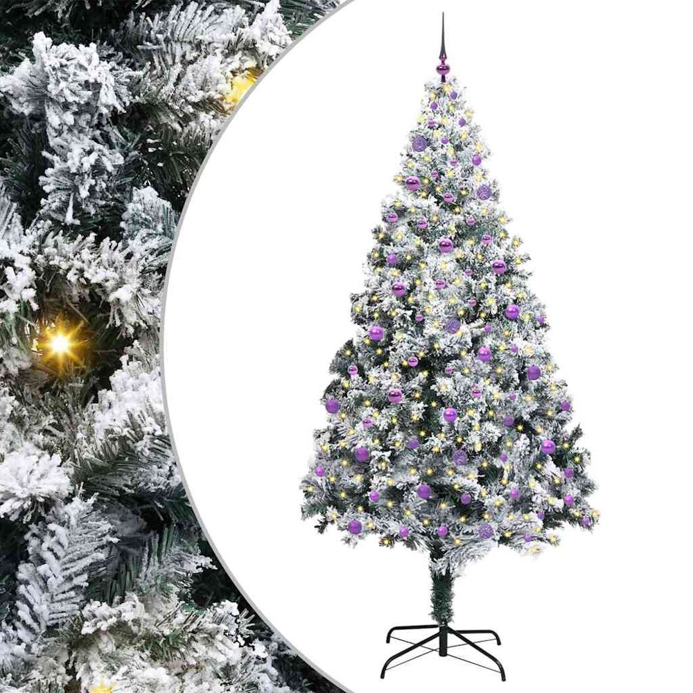 vidaXL Pre-Lit Lilac Baubles White Artificial Christmas Tree 8ft Image 2