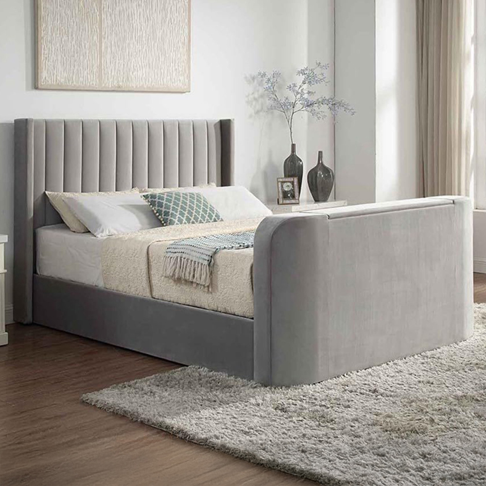 Home Treats Double Velvet Ottoman TV Bed with Mattress Image 1
