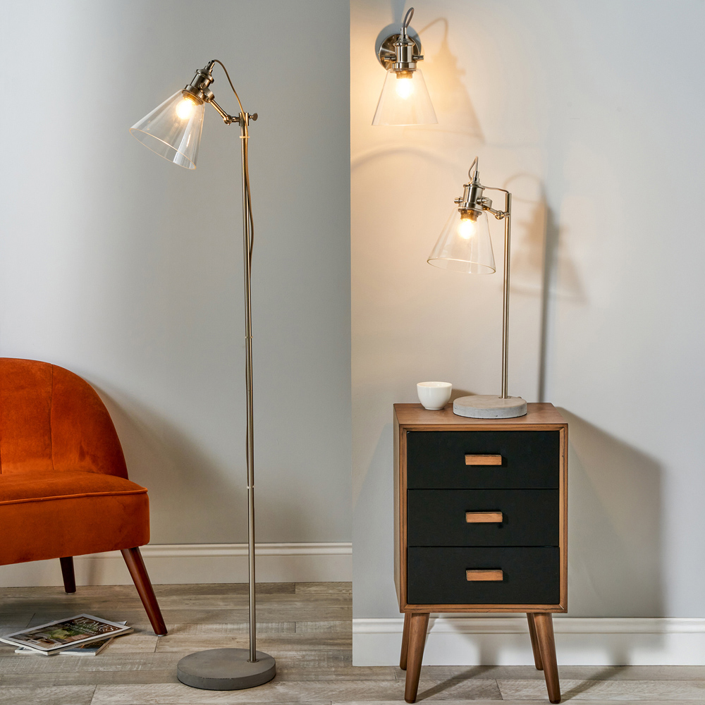 Pacific Lifestyle Chaplin Glass Shade Concrete and Brushed Chrome Floor Lamp Image 2