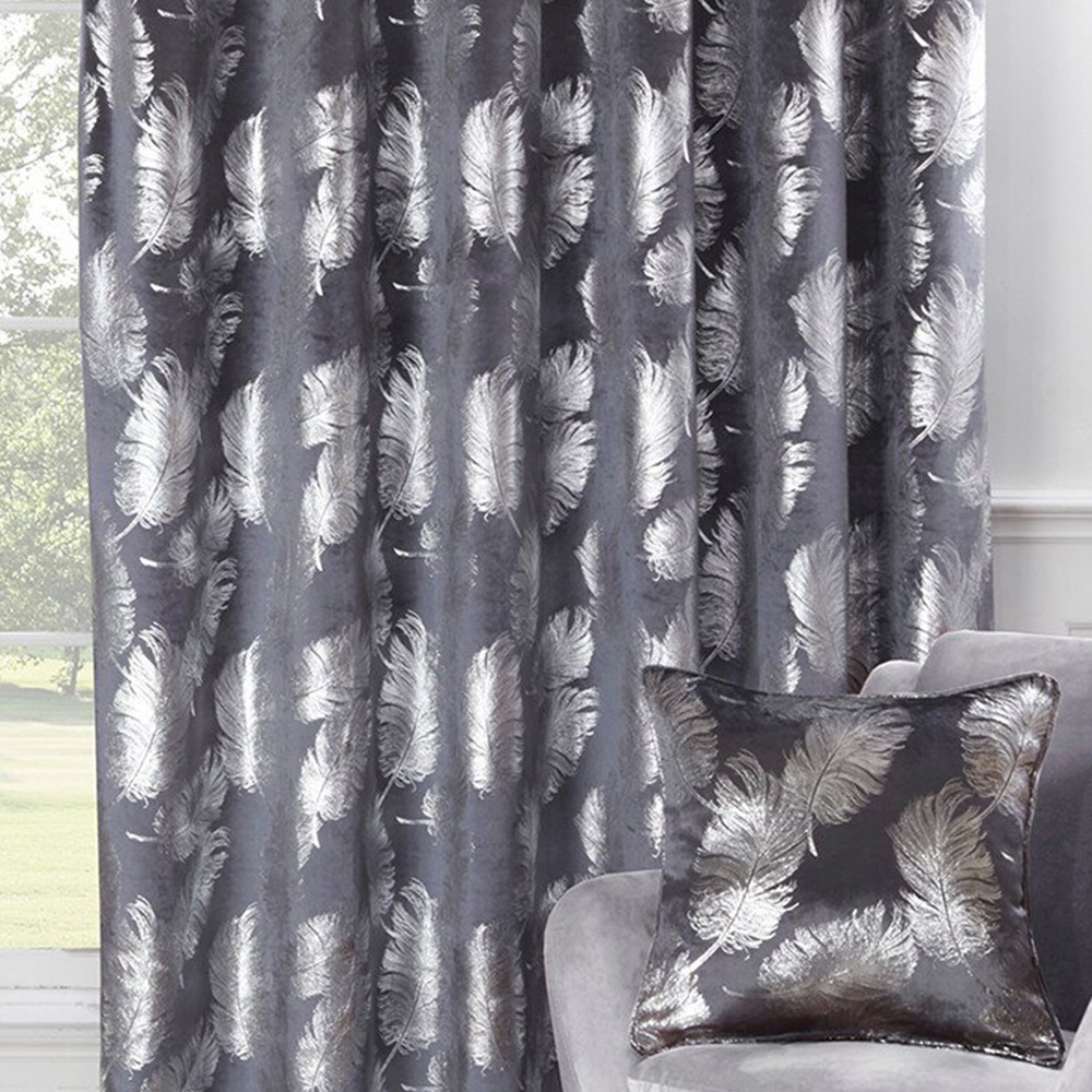 Divante Plume Charcoal Metallic Feather Curtains 229cm Image 4