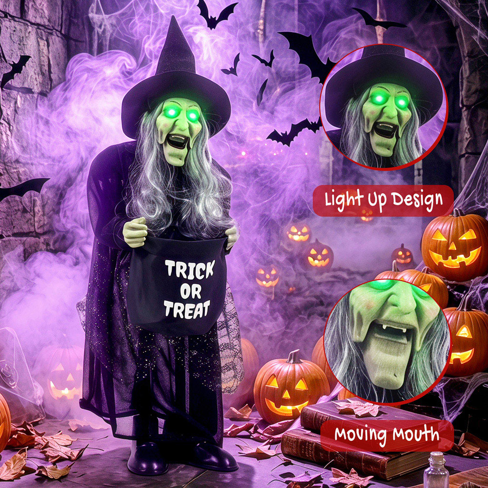HOMCOM Light Up Animated Witch with Trick or Treat Bag Halloween Decoration 3ft Image 6